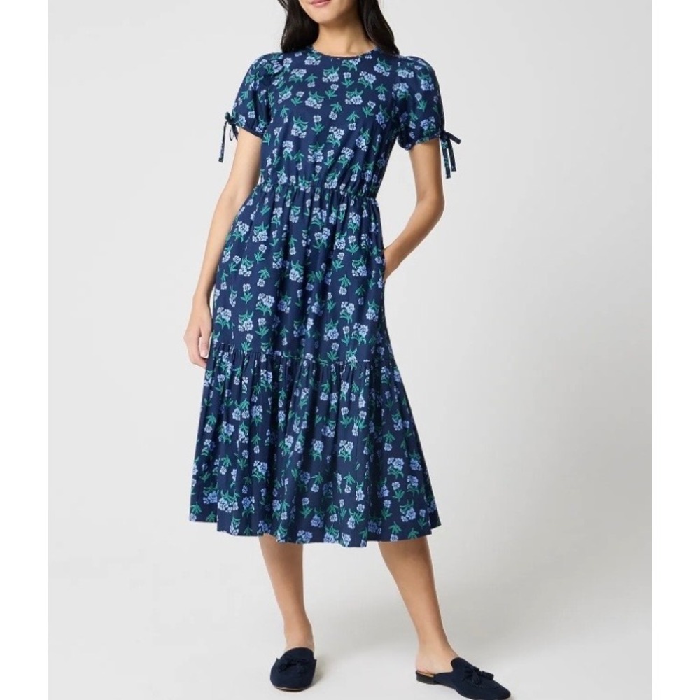 NWT J.Crew Factory Womens Floral Tie Sleeve Midi Dress 4 Tiered Cottagecore